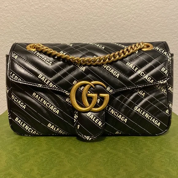 Gucci Hacker Project Limited Edition Balenciaga Print Leather Marmont GG Bag - Picture 8 of 15